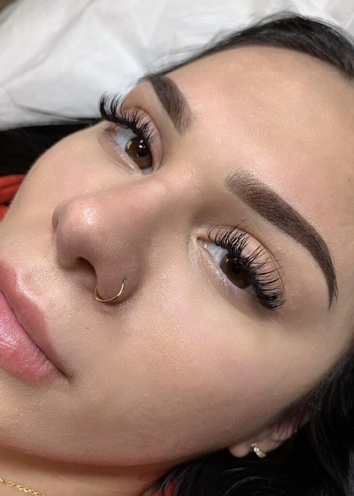 Hairstroke and combo brows with soft shading and defined arch, natural-looking cosmetic tattooing result by Ink & Lace in Southern Oregon